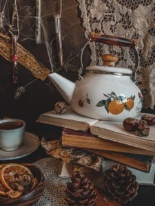 teapot on books