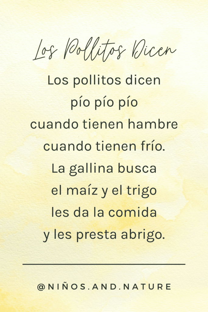 yellow background with Spanish nursery rhyme written out