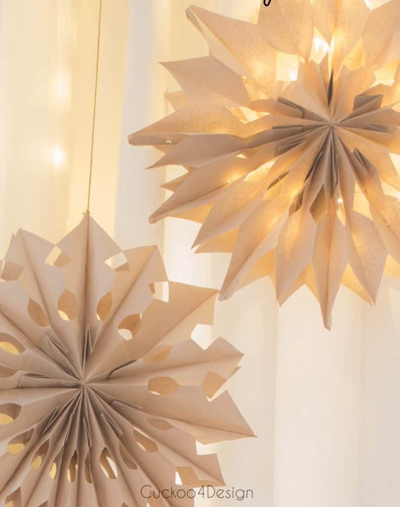 paper bag snowflakes with lights