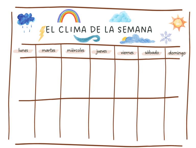 Free Spanish worksheet - weather chart with days of the week and clip art of weather images