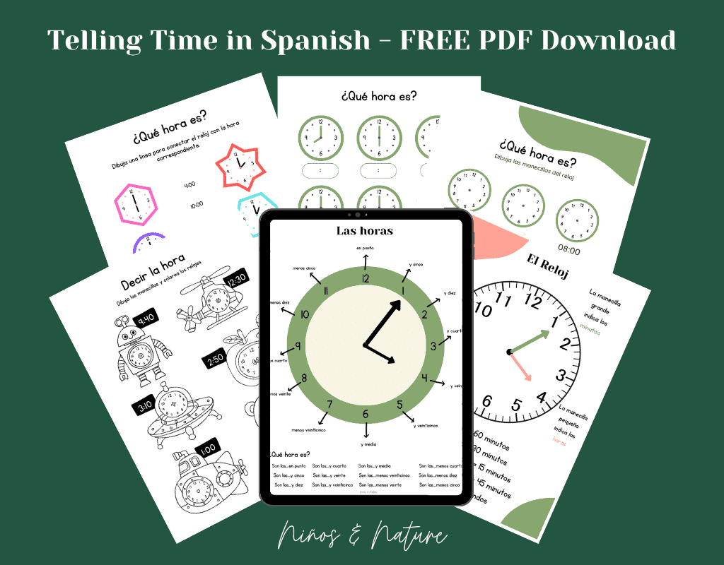 Telling Time Spanish Clock Poster for Kidseducational 