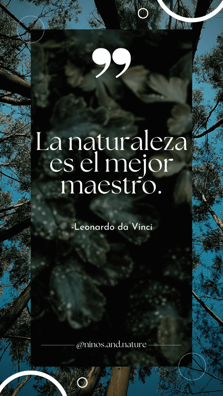 The quote "la naturaleza es el mejor maestro" with trees and blue sky in the background